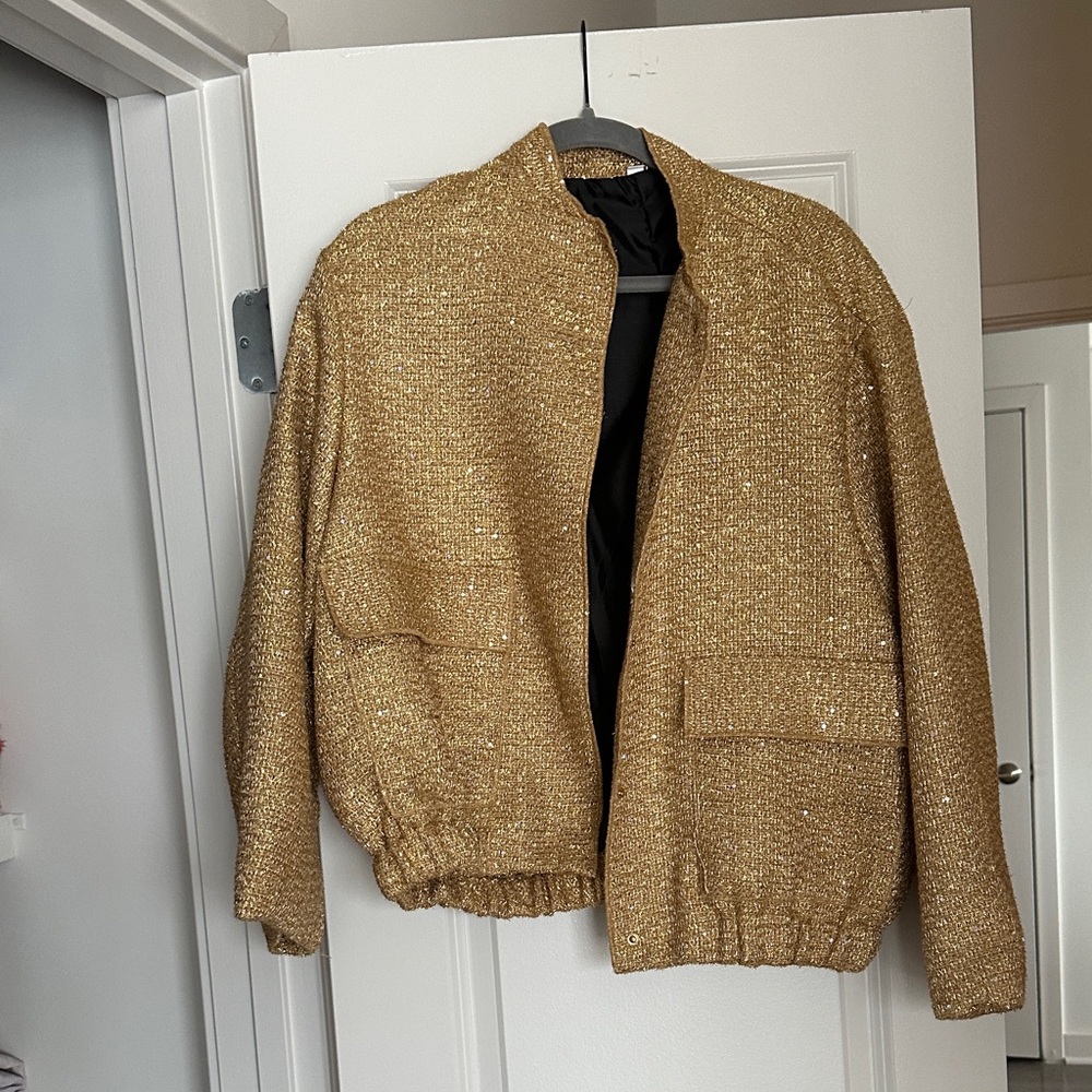Gold Sequin Bomber Jacket